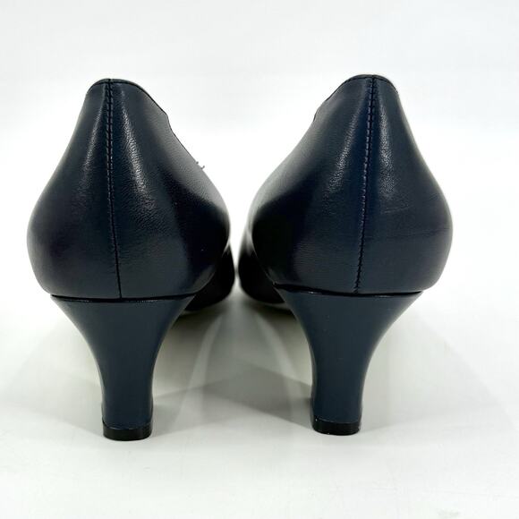 Vtg 925 So Soft Womens Olivia Shoes 8.5W Navy Leather Comfort Slip On Pump Heels - Picture 5 of 11